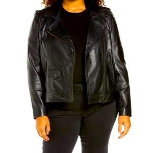 Like New Treasure & Bond Luxe Black Leather Moto Jacket 1X flannel lining